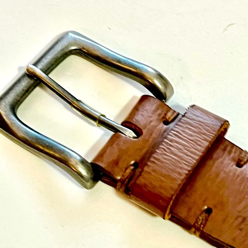 Zara Womens Braided Leather Belt 1.5 Inches Wide Caramel Tan Silvertone Buckle